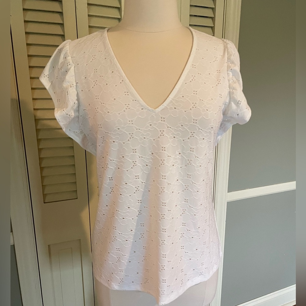 Michael Kors V neck white pullover NWOT